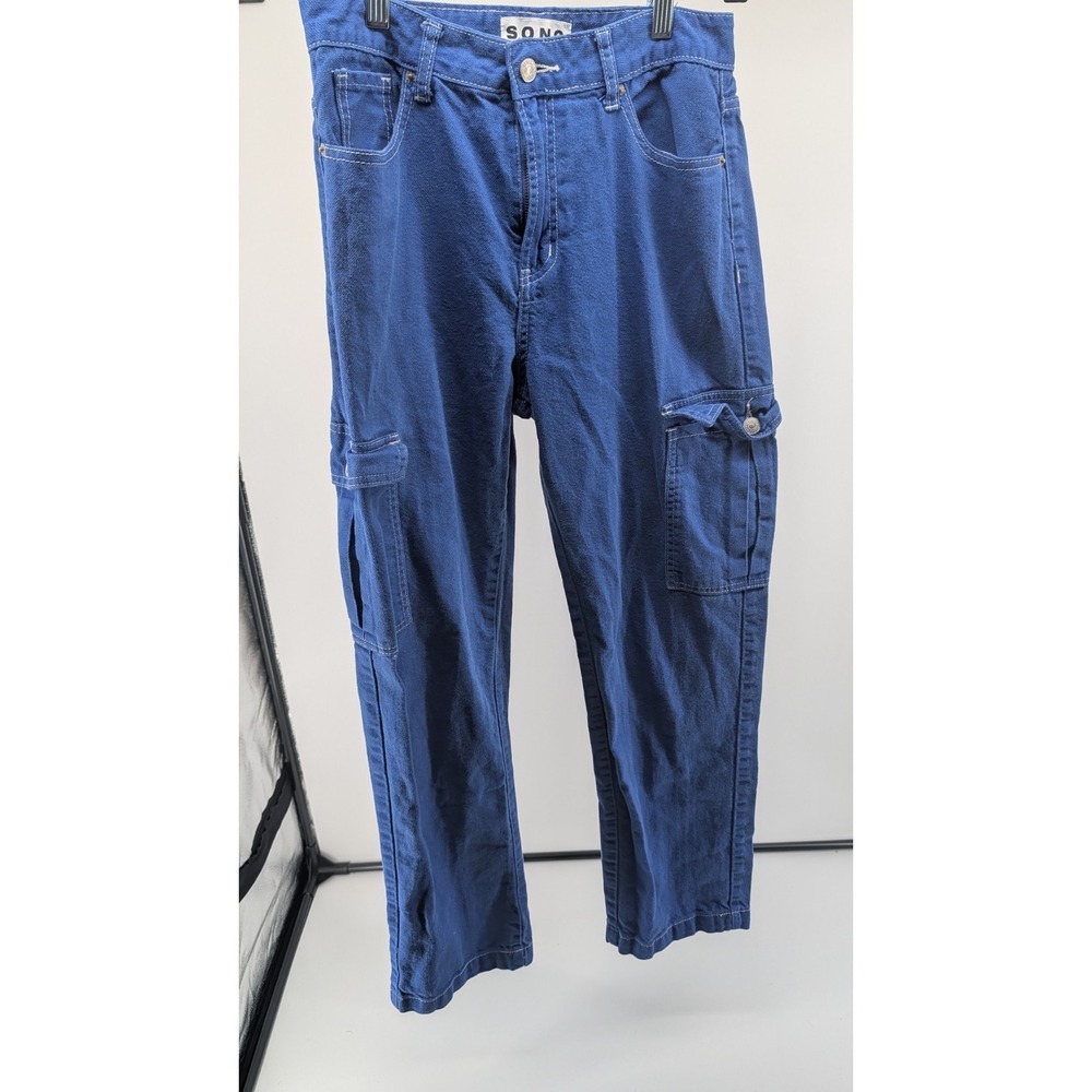 SONG Cargo Jean Y2K Blue‎ Wide Leg Utility Pants Womens 7/28